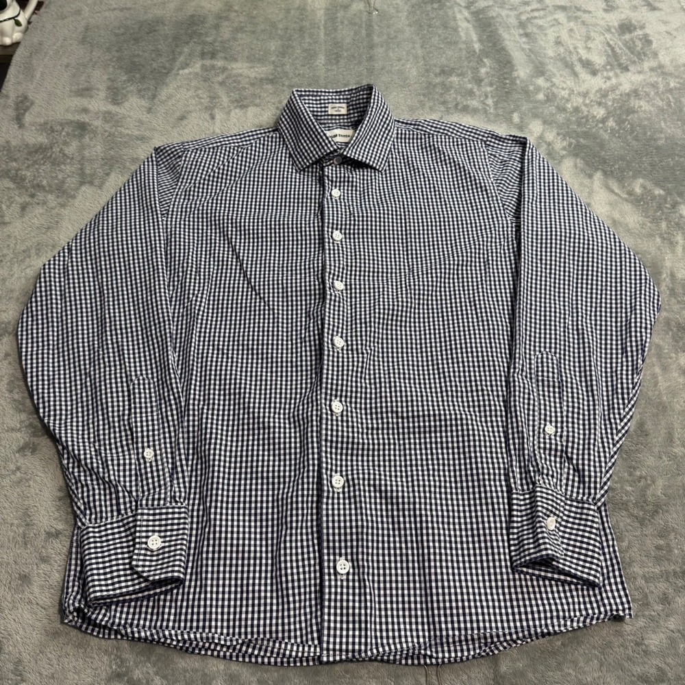 Taylor Stitch Navy Gingham Button Down Shirt Mens 38 Handmade in Portugal Cotton